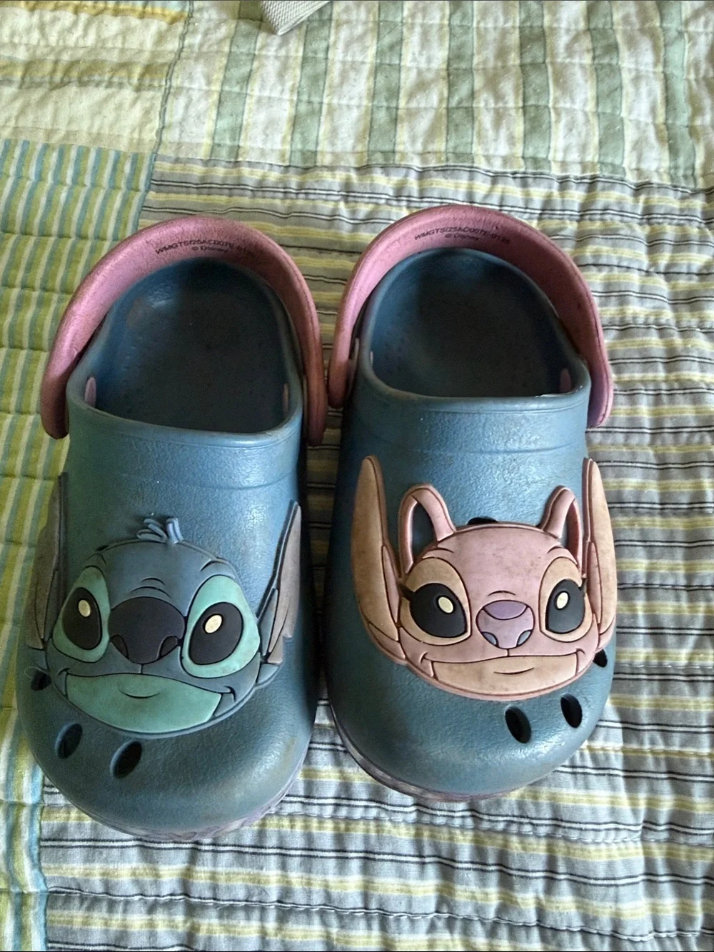 Kids Blue Slip-On Clogs with Pink Trim featuring Character Faces